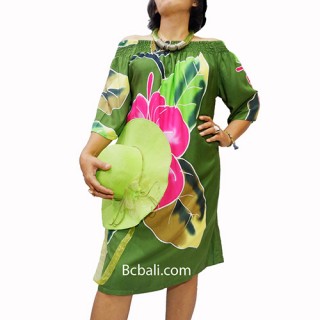 poncho top dress dark green handpainting flowers